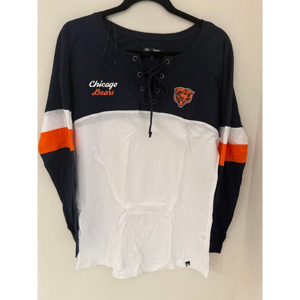 NFL Team Apparel Chicago Bears Women Lace Up Long Sleeve Shirt Navy White XS
